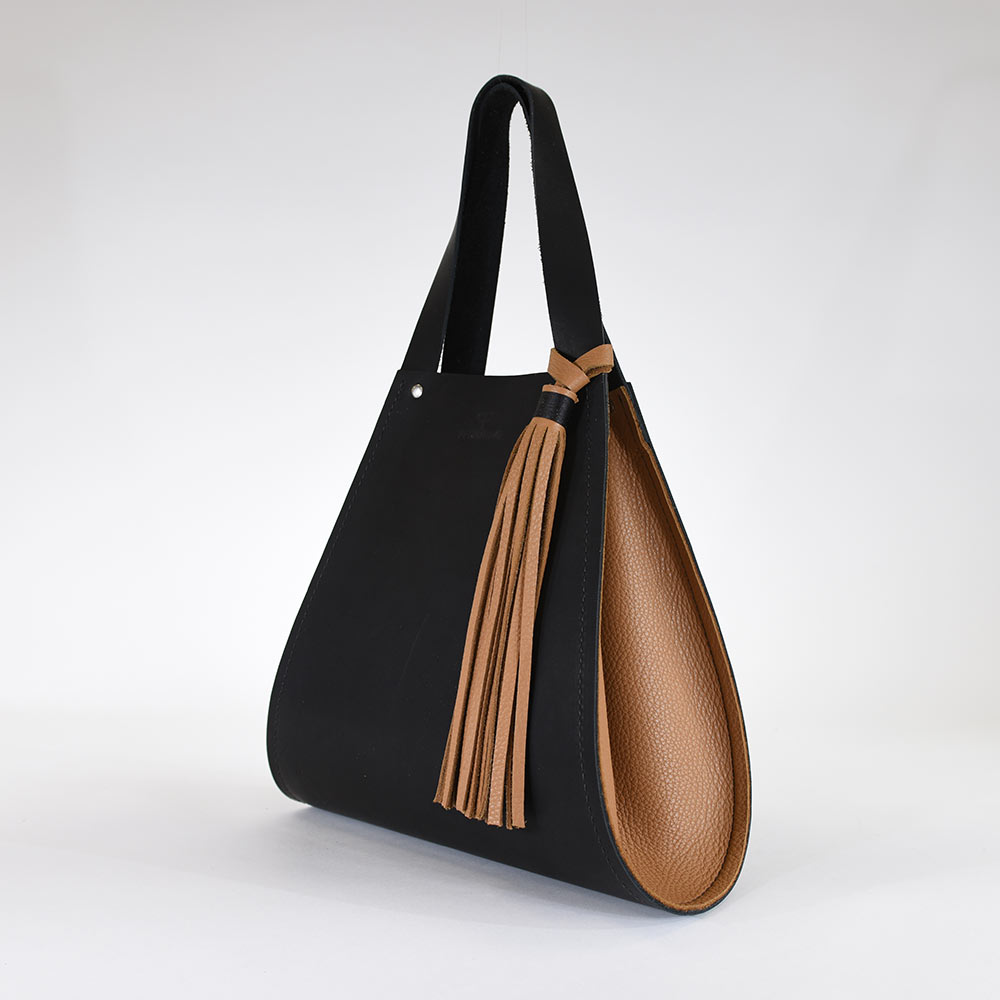 Black Camel Leather Tote Bag