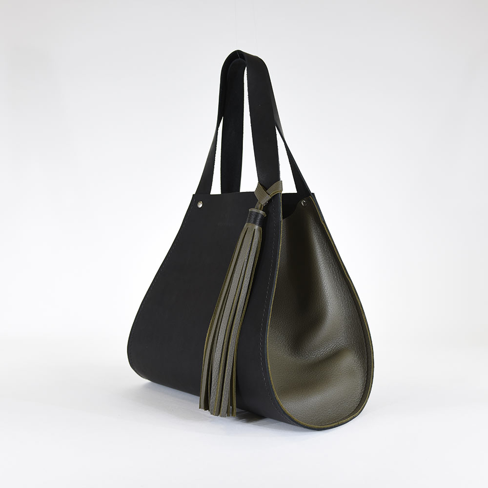 Black & Grey-Olive Leather Tote Bag