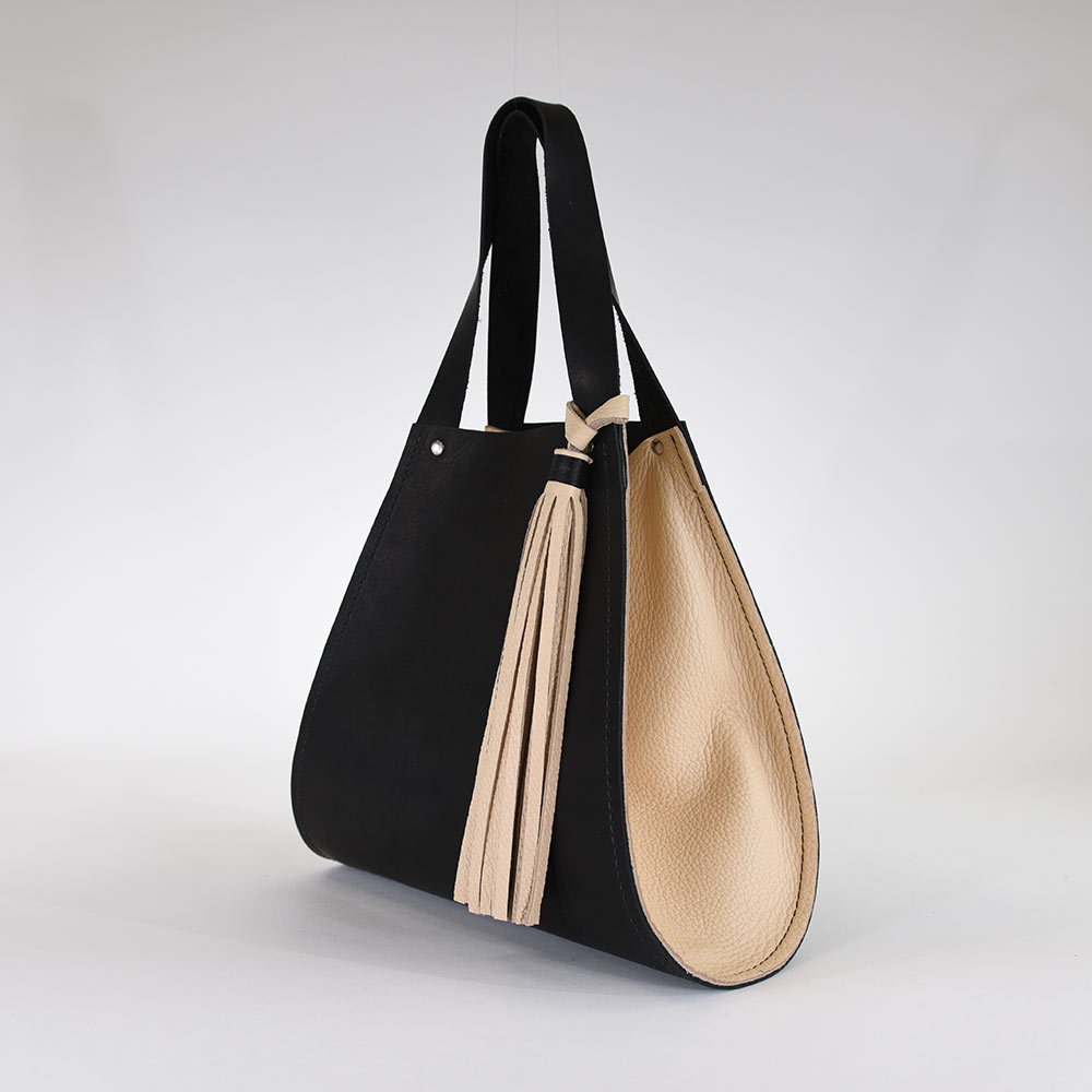 Black & Vanilla Leather Tote Bag - Winona MN