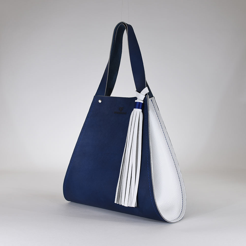 Blue White Chardonnay Leather Tote Bags